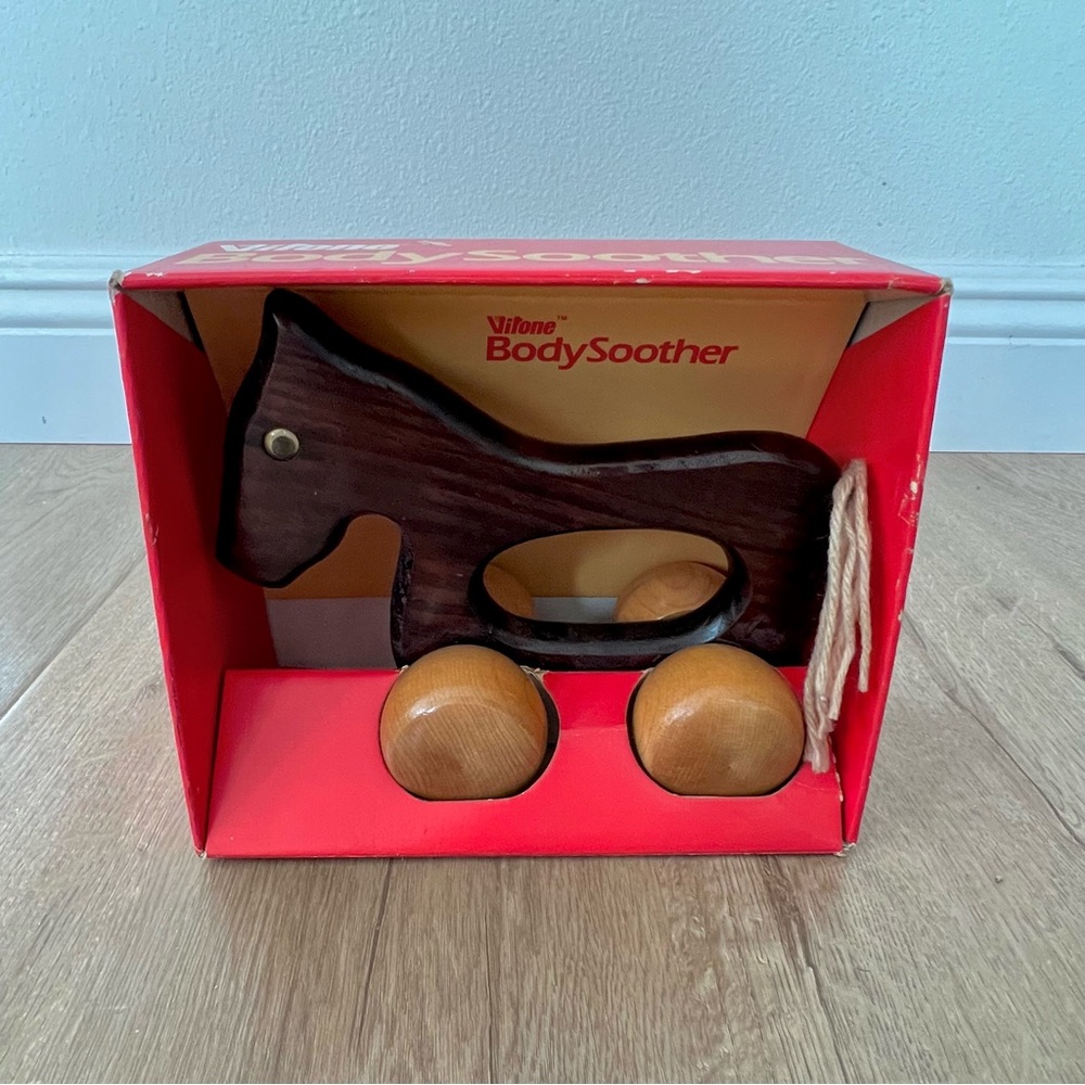 Rare Vintage 1984 Virone‎ Body Soother Wood Massage Roller Horse NIB